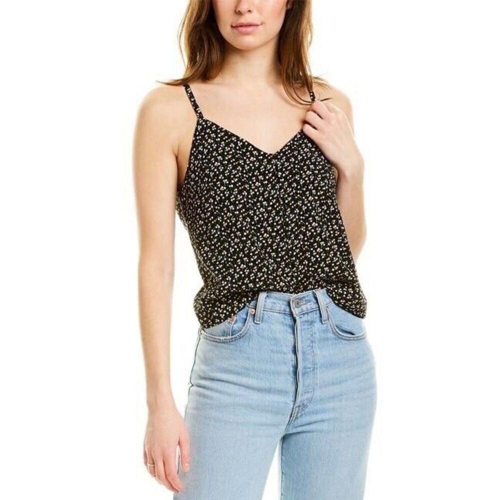Madewell Black button down floral inner lined semi crop cami top